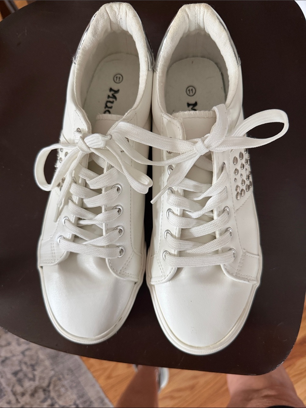 Mudd White Low-Top Lace-Up Sneakers with Stud Accents